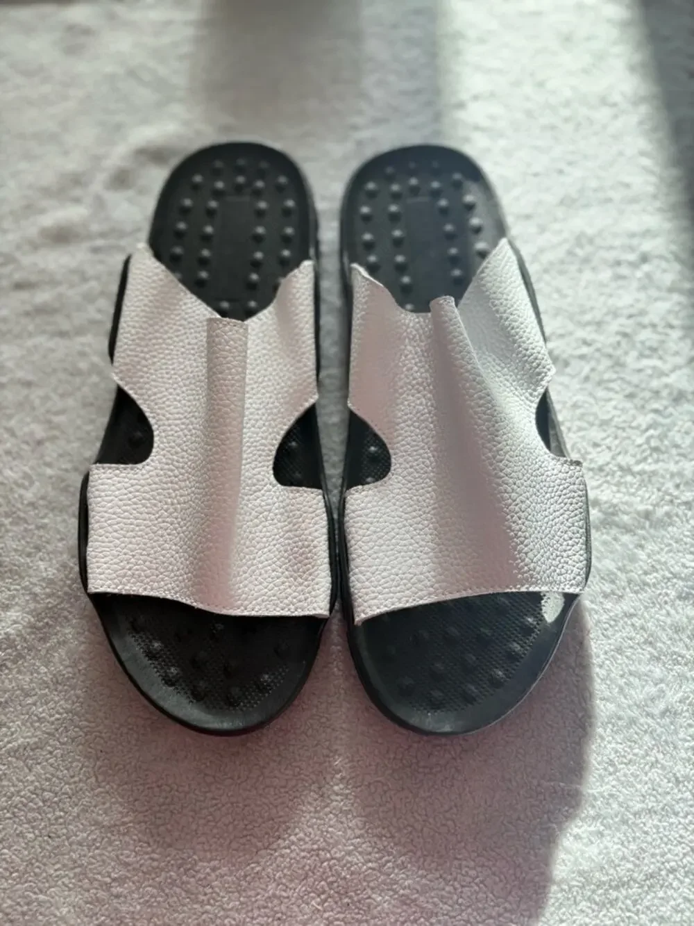 Men’s Slide Sandals Size 46 (US 12-12.5) White Black Comfort Footbed